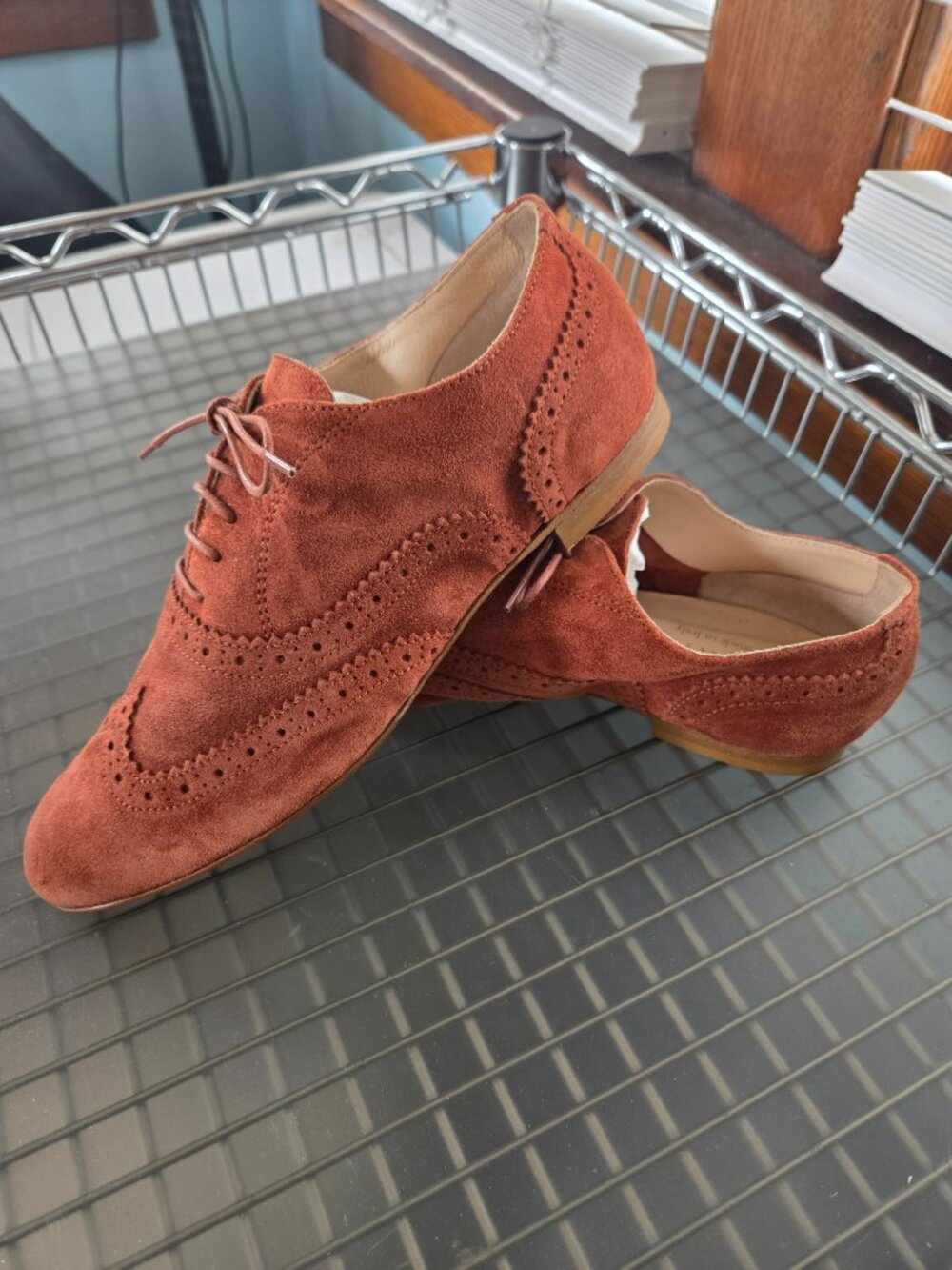 Garnet Hill Felisa Soft Oxford wingtip suede shoe burnt orange Sz 9